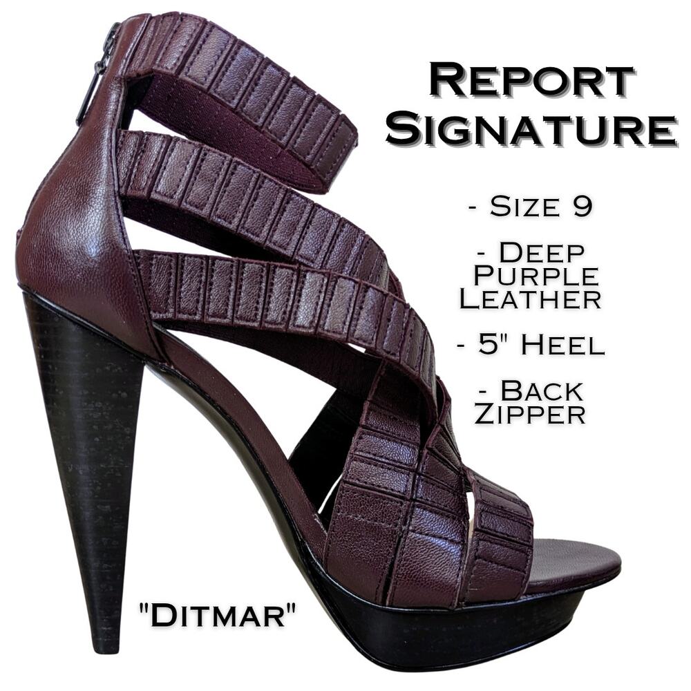 Report Signature Ditmar Leather Sandals Heels 9Strappy Platform 9 Purple Baddie